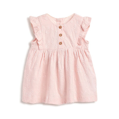 Girls Light Pink Embroidered Short Sleeve Dress